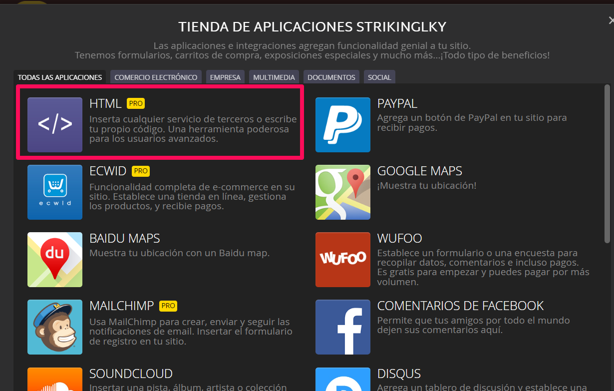 Incrustrar código HTML – Strikingly Centro de ayuda, image size:1230x783