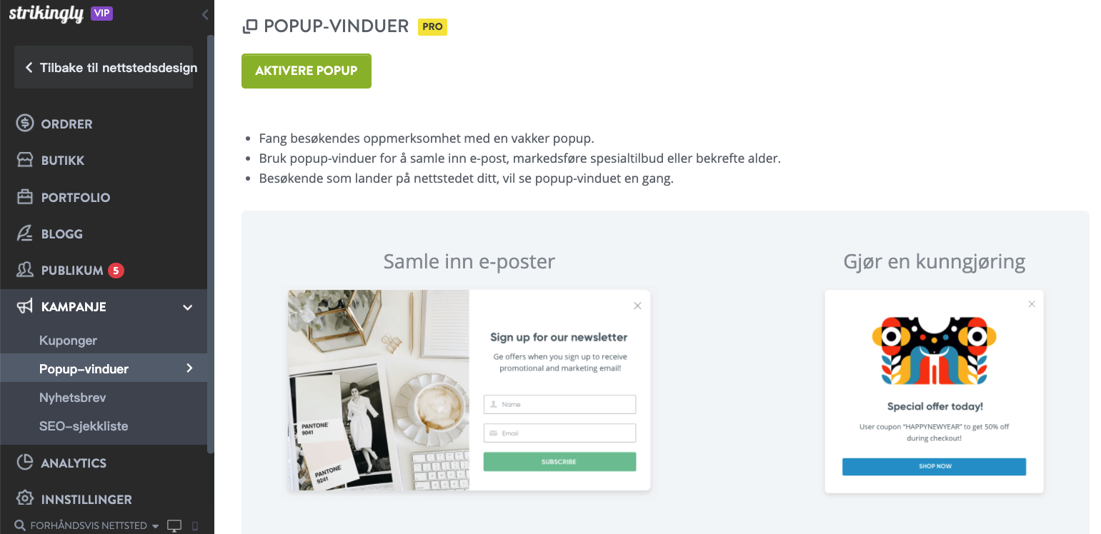 Popup – Strikingly hjelpesenter